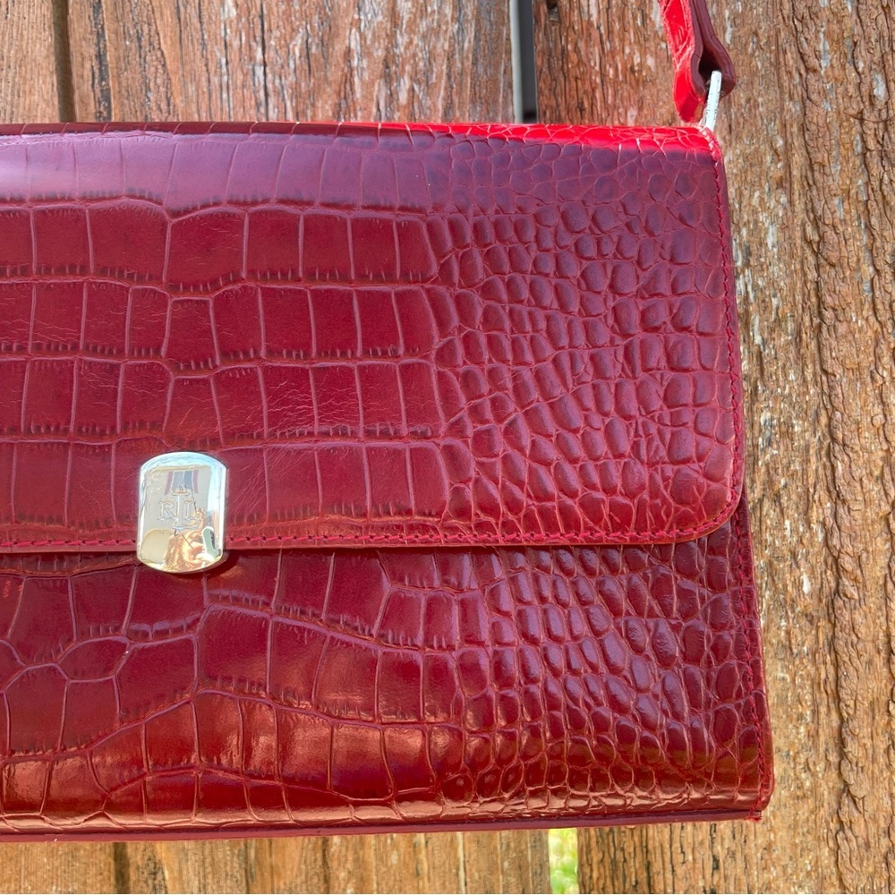 RALPH LAUREN Women’s Red Crocodile Pattern Shoulder Bag Vintage - Picture 4 of 16